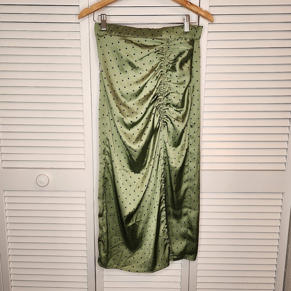 Zara Satin Effect Front Split with Ruching Skirt